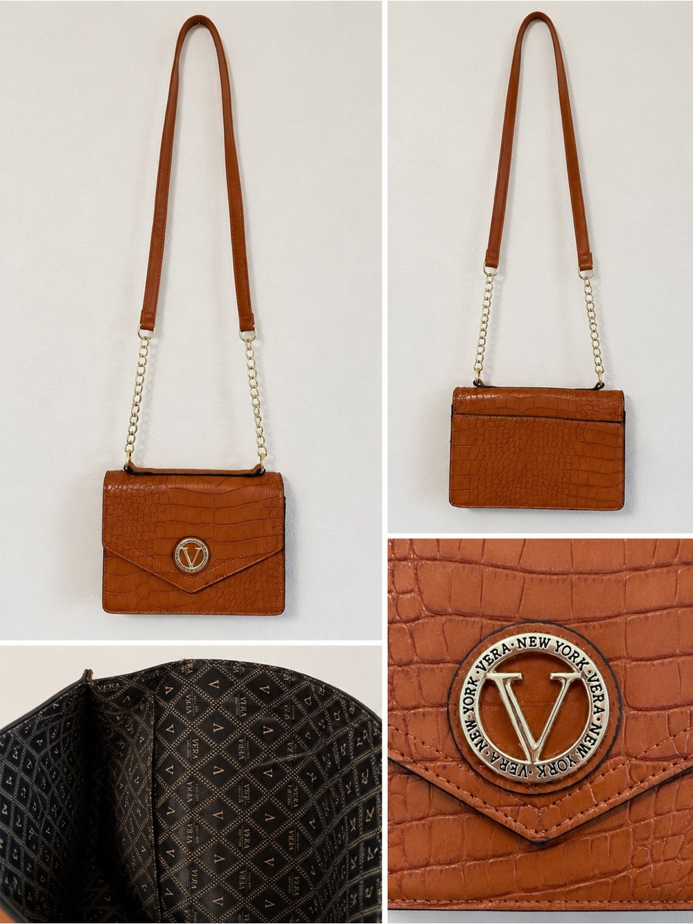 Vera New York Croc-Embossed Crossbody Bag in Cognac